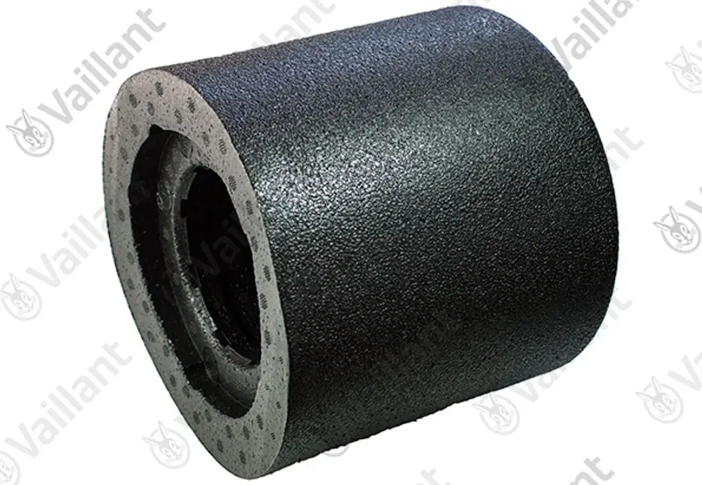 Schwarze Isolierkappe von Vaillant mit runder Form und Innenöffnung, geeignet zur Isolation von Rohren oder Leitungen.